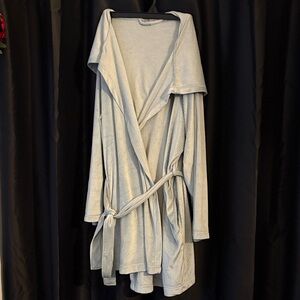 Light bluegreen Ribbed Hooded robe with Belt